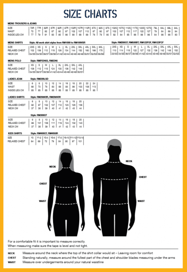 Ritemate Size Chart 2019 - Newcastle Workwear Specialists