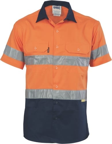 DNC Hi Vis Cotton Drill Short Sleeve Shirt with Reflective Tape